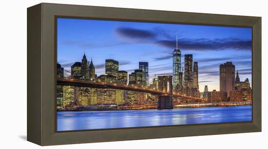 Usa, New York, New York City, Lower Manhattan and Brooklyn Bridge-Michele Falzone-Framed Premier Image Canvas