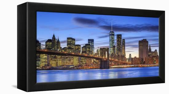 Usa, New York, New York City, Lower Manhattan and Brooklyn Bridge-Michele Falzone-Framed Premier Image Canvas