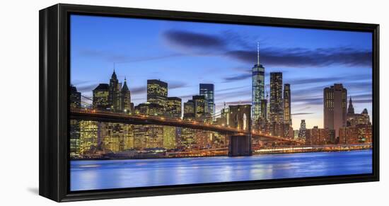 Usa, New York, New York City, Lower Manhattan and Brooklyn Bridge-Michele Falzone-Framed Premier Image Canvas