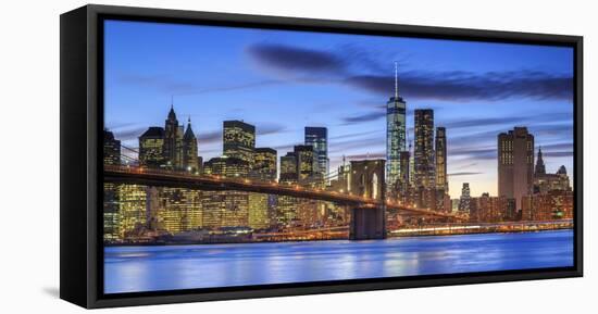 Usa, New York, New York City, Lower Manhattan and Brooklyn Bridge-Michele Falzone-Framed Premier Image Canvas