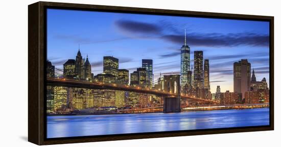 Usa, New York, New York City, Lower Manhattan and Brooklyn Bridge-Michele Falzone-Framed Premier Image Canvas