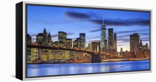 Usa, New York, New York City, Lower Manhattan and Brooklyn Bridge-Michele Falzone-Framed Premier Image Canvas