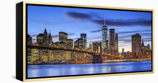 Usa, New York, New York City, Lower Manhattan and Brooklyn Bridge-Michele Falzone-Framed Premier Image Canvas