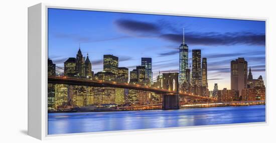 Usa, New York, New York City, Lower Manhattan and Brooklyn Bridge-Michele Falzone-Framed Premier Image Canvas