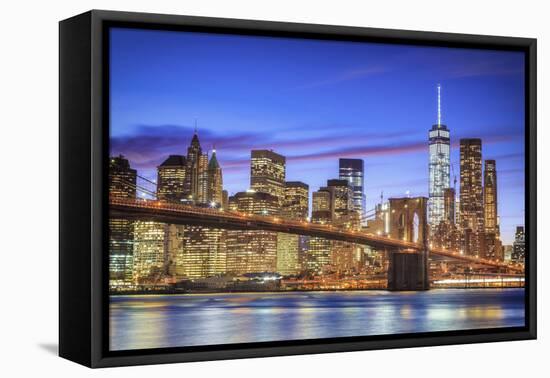 Usa, New York, New York City, Lower Manhattan and Brooklyn Bridge-Michele Falzone-Framed Premier Image Canvas