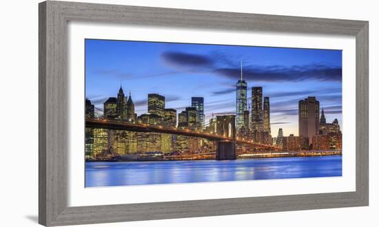 Usa, New York, New York City, Lower Manhattan and Brooklyn Bridge-Michele Falzone-Framed Photographic Print