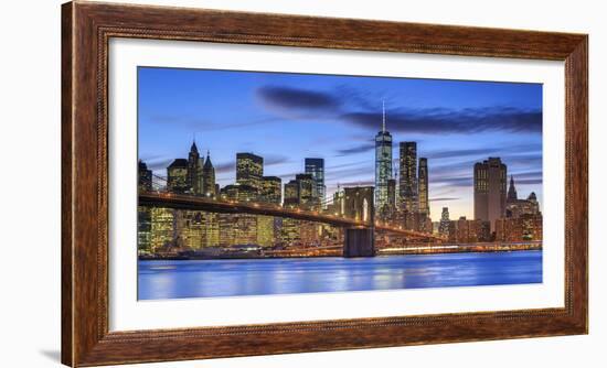 Usa, New York, New York City, Lower Manhattan and Brooklyn Bridge-Michele Falzone-Framed Photographic Print