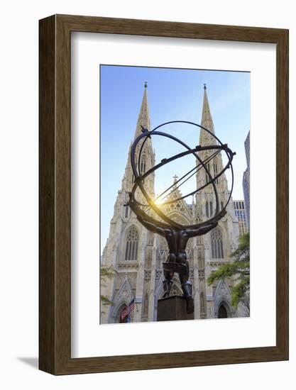 Usa, New York, New York City, Manhattan, Rockefeller Center, Atlas Statue and St Patricks Cathedral-Michele Falzone-Framed Photographic Print