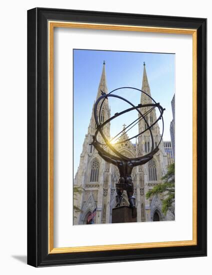 Usa, New York, New York City, Manhattan, Rockefeller Center, Atlas Statue and St Patricks Cathedral-Michele Falzone-Framed Photographic Print