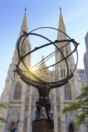 Usa New York New York City Manhattan Rockefeller Center Atlas Statue And St Patricks Cathedral Photographic Print Michele Falzone Art Com