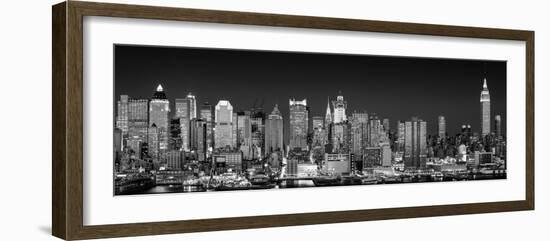 USA, New York, New York City, Panoramic view of the West side skyline at night (Black And White)-null-Framed Photographic Print