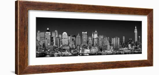 USA, New York, New York City, Panoramic view of the West side skyline at night (Black And White)-null-Framed Photographic Print