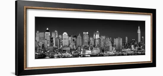 USA, New York, New York City, Panoramic view of the West side skyline at night (Black And White)-null-Framed Photographic Print