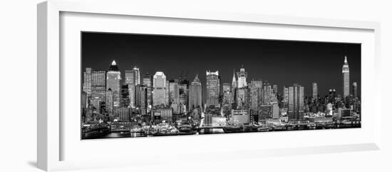 USA, New York, New York City, Panoramic view of the West side skyline at night (Black And White)-null-Framed Photographic Print