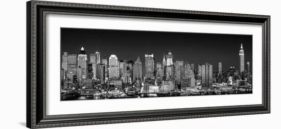 USA, New York, New York City, Panoramic view of the West side skyline at night (Black And White)-null-Framed Photographic Print