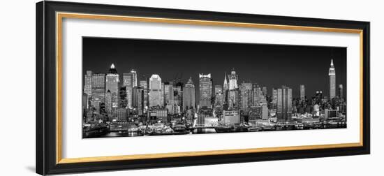 USA, New York, New York City, Panoramic view of the West side skyline at night (Black And White)-null-Framed Photographic Print