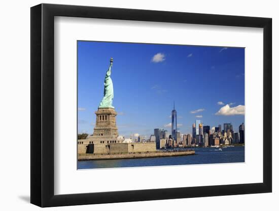 Usa, New York, New York City, Statue of Liberty and Lower Manhattan Skyline-Michele Falzone-Framed Photographic Print