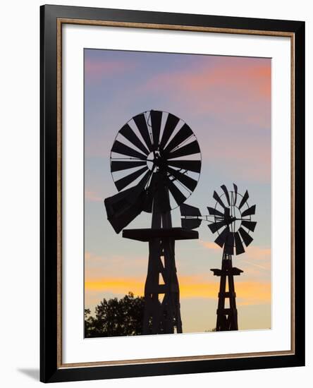 USA, Oklahoma, Elk City, Vintage Farm Windmills-Walter Bibikow-Framed Photographic Print