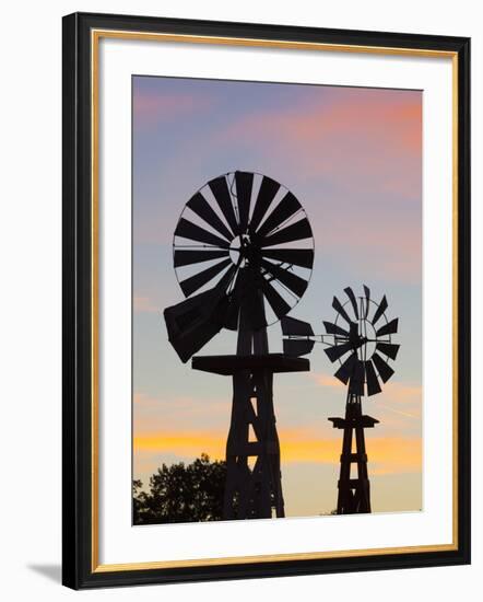 USA, Oklahoma, Elk City, Vintage Farm Windmills-Walter Bibikow-Framed Photographic Print