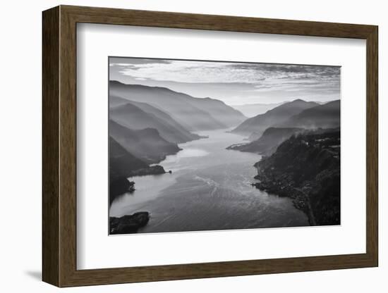 USA, Oregon, Aerial Landscape Looking West Down the Columbia Gorge-Rick A Brown-Framed Photographic Print