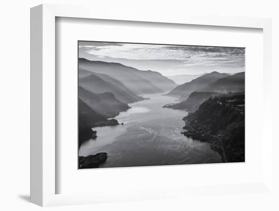 USA, Oregon, Aerial Landscape Looking West Down the Columbia Gorge-Rick A Brown-Framed Photographic Print