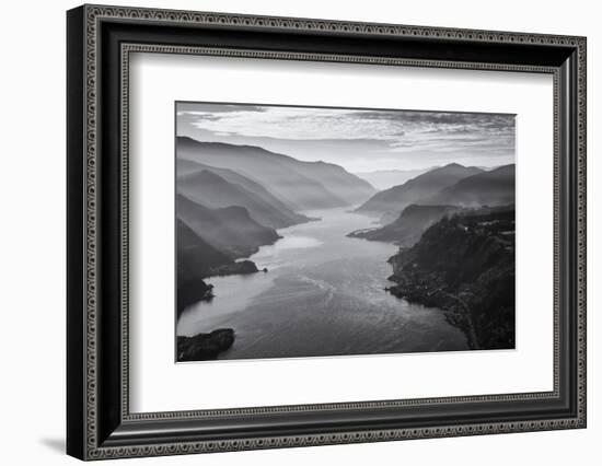 USA, Oregon, Aerial Landscape Looking West Down the Columbia Gorge-Rick A Brown-Framed Photographic Print