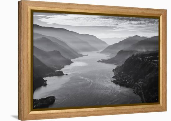 USA, Oregon, Aerial Landscape Looking West Down the Columbia Gorge-Rick A Brown-Framed Premier Image Canvas