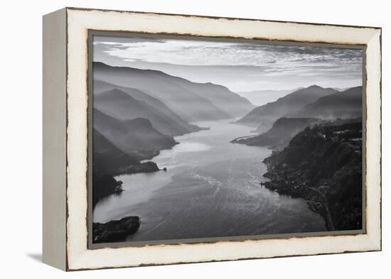 USA, Oregon, Aerial Landscape Looking West Down the Columbia Gorge-Rick A Brown-Framed Premier Image Canvas