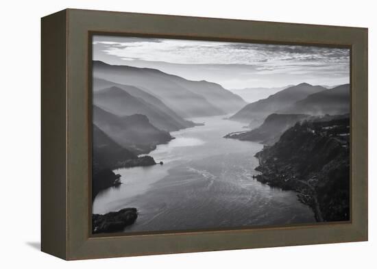 USA, Oregon, Aerial Landscape Looking West Down the Columbia Gorge-Rick A Brown-Framed Premier Image Canvas
