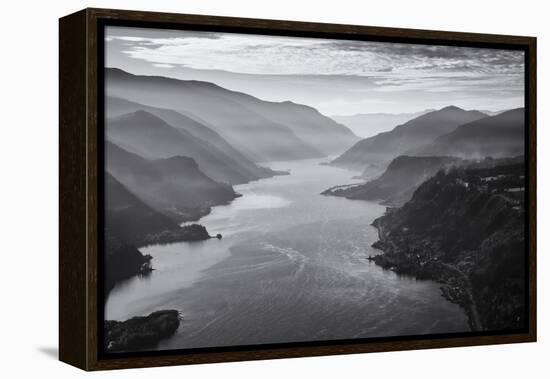 USA, Oregon, Aerial Landscape Looking West Down the Columbia Gorge-Rick A Brown-Framed Premier Image Canvas