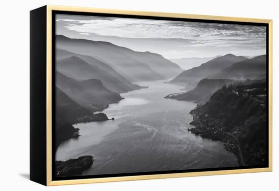 USA, Oregon, Aerial Landscape Looking West Down the Columbia Gorge-Rick A Brown-Framed Premier Image Canvas