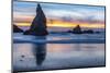 USA, Oregon, Bandon Beach. Pacific Ocean sea stacks at sunset.-Jaynes Gallery-Mounted Photographic Print