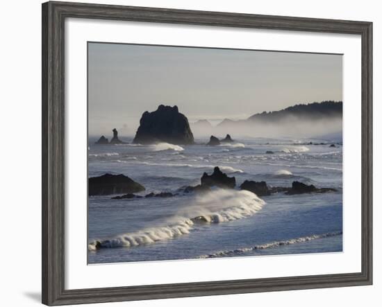 Usa, Oregon, Bandon. Bullards Beach State Park, sea stacks and waves.-Merrill Images-Framed Photographic Print