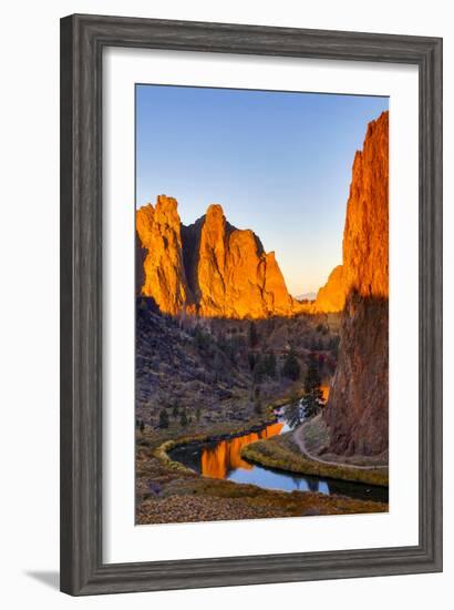USA, Oregon, Bend. Smith Rock State Park, rock and reflections-Hollice Looney-Framed Photographic Print