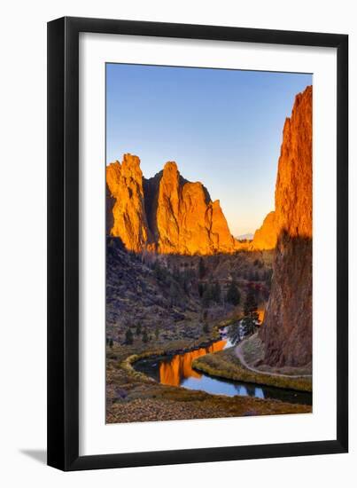 USA, Oregon, Bend. Smith Rock State Park, rock and reflections-Hollice Looney-Framed Photographic Print