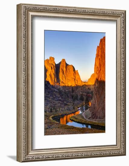 USA, Oregon, Bend. Smith Rock State Park, rock and reflections-Hollice Looney-Framed Photographic Print