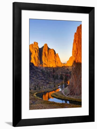 USA, Oregon, Bend. Smith Rock State Park, rock and reflections-Hollice Looney-Framed Premium Photographic Print