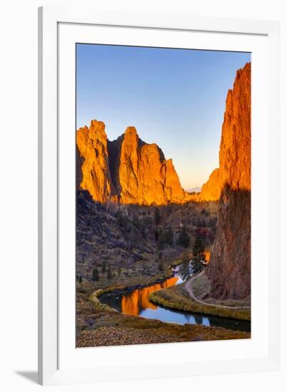 USA, Oregon, Bend. Smith Rock State Park, rock and reflections-Hollice Looney-Framed Premium Photographic Print