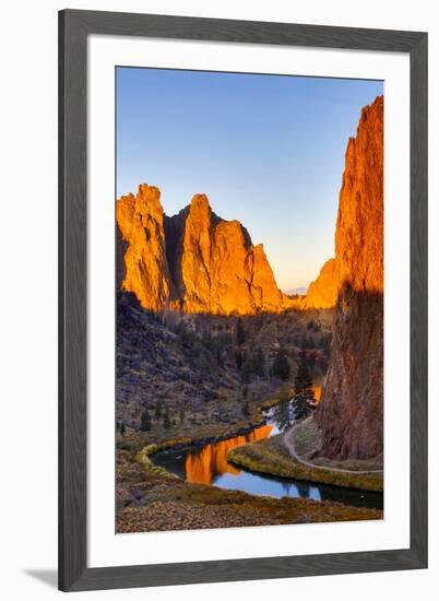 USA, Oregon, Bend. Smith Rock State Park, rock and reflections-Hollice Looney-Framed Premium Photographic Print