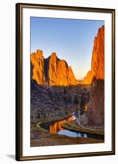 USA, Oregon, Bend. Smith Rock State Park, rock and reflections-Hollice Looney-Framed Premium Photographic Print