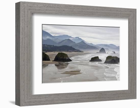 USA Oregon, Cannon Beach. Fog Rises over Coastline at Low Tide-Jean Carter-Framed Photographic Print