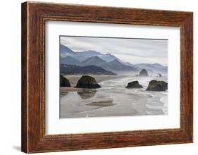 USA Oregon, Cannon Beach. Fog Rises over Coastline at Low Tide-Jean Carter-Framed Photographic Print