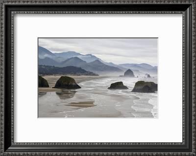 Usa Oregon Cannon Beach Fog Rises Over Coastline At Low Tide Photographic Print Jean Carter Art Com