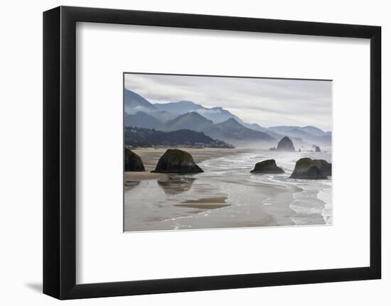 USA Oregon, Cannon Beach. Fog Rises over Coastline at Low Tide-Jean Carter-Framed Photographic Print