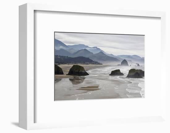 USA Oregon, Cannon Beach. Fog Rises over Coastline at Low Tide-Jean Carter-Framed Photographic Print