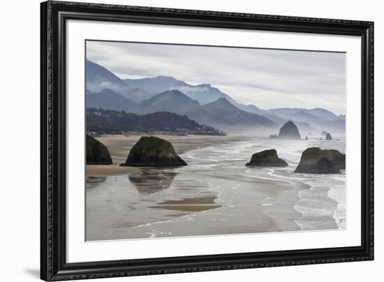 USA Oregon, Cannon Beach. Fog Rises over Coastline at Low Tide-Jean Carter-Framed Photographic Print