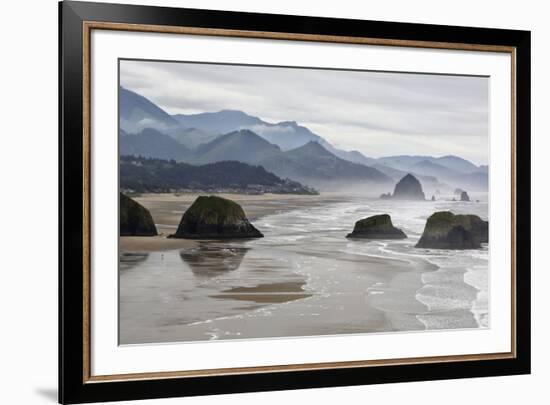 USA Oregon, Cannon Beach. Fog Rises over Coastline at Low Tide-Jean Carter-Framed Photographic Print