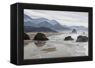 Usa Oregon Cannon Beach Fog Rises Over Coastline At Low Tide Photographic Print Jean Carter Art Com