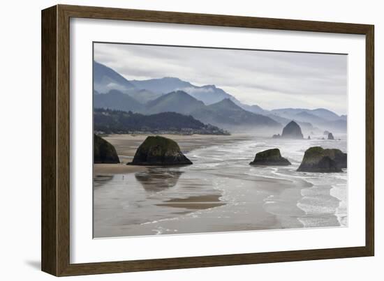 USA Oregon, Cannon Beach. Fog Rises over Coastline at Low Tide-Jean Carter-Framed Photographic Print