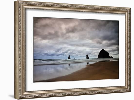 USA, Oregon, Cannon Beach. Haystack Rock at Low Tide-Jean Carter-Framed Photographic Print